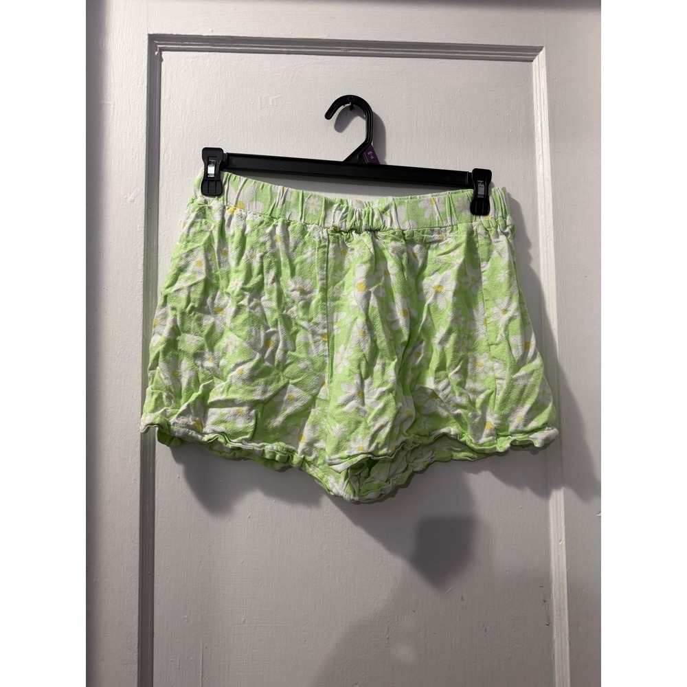 Rue21 Green Floral Daisy Shorts XL Elastic Waist Ruffle Hem Casual Summer